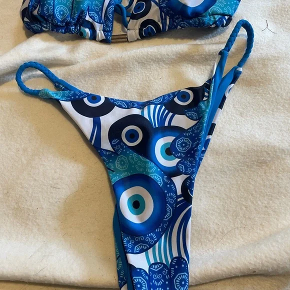 Blue Evil Eye Patterned Women's Bikini Set - Picture 2 of 9